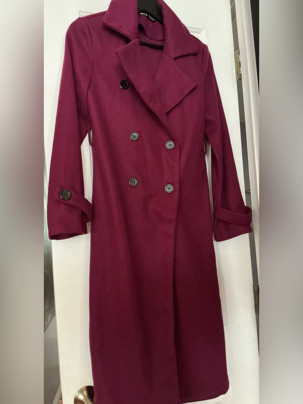 SHEIN Double-Breasted Long Sleeve Coat Dress in Wine